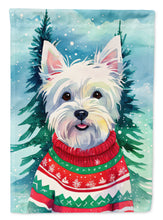 Load image into Gallery viewer, Westie Christmas Garden Flag – Cozy Dog Holiday Decor with Tree &amp; Presents
