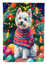 Load image into Gallery viewer, Westie Christmas Garden Flag – Cozy Dog Holiday Decor with Tree &amp; Presents