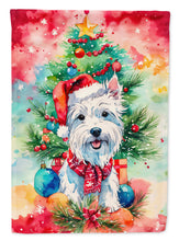 Load image into Gallery viewer, Westie Christmas Garden Flag – Cozy Dog Holiday Decor with Tree &amp; Presents