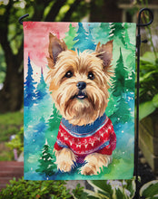 Load image into Gallery viewer, Yorkshire Terrier Yorkie Christmas Garden Flag – Cozy Dog Holiday Decor with Tree &amp; Presents