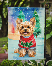 Load image into Gallery viewer, Yorkshire Terrier Yorkie Christmas Garden Flag – Cozy Dog Holiday Decor with Tree &amp; Presents
