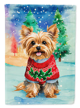 Load image into Gallery viewer, Yorkshire Terrier Yorkie Christmas Garden Flag – Cozy Dog Holiday Decor with Tree &amp; Presents
