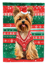 Load image into Gallery viewer, Yorkshire Terrier Yorkie Christmas Garden Flag – Cozy Dog Holiday Decor with Tree &amp; Presents