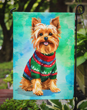 Load image into Gallery viewer, Yorkshire Terrier Yorkie Christmas Garden Flag – Cozy Dog Holiday Decor with Tree &amp; Presents
