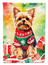 Load image into Gallery viewer, Yorkshire Terrier Yorkie Christmas Garden Flag – Cozy Dog Holiday Decor with Tree &amp; Presents