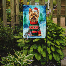 Load image into Gallery viewer, Yorkshire Terrier Yorkie Christmas Garden Flag – Cozy Dog Holiday Decor with Tree &amp; Presents