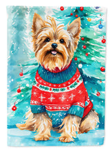 Load image into Gallery viewer, Yorkshire Terrier Yorkie Christmas Garden Flag – Cozy Dog Holiday Decor with Tree &amp; Presents