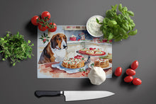 Load image into Gallery viewer, Basset Hound Christmas Cookies Glass Cutting Boards – Durable, Decorative Kitchen Art
