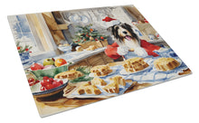 Load image into Gallery viewer, Bearded Collie Christmas Cookies Glass Cutting Boards – Durable, Decorative Kitchen Art