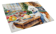 Load image into Gallery viewer, Bichon Frise Christmas Cookies Glass Cutting Boards – Durable, Decorative Kitchen Art