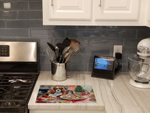 Load image into Gallery viewer, Cavalier Spaniel Christmas Cookies Glass Cutting Boards – Durable, Decorative Kitchen Art