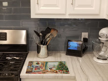 Load image into Gallery viewer, French Bulldog Christmas Cookies Glass Cutting Boards – Durable, Decorative Kitchen Art