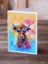 Load image into Gallery viewer, Hippie Animal Cow Greeting Cards - Blank Note Cards – 8-Pack of Artist-Designed Cards with Envelopes