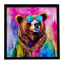 Load image into Gallery viewer, Hippie Animal Grizzly Bear Framed Metal Print