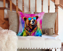 Load image into Gallery viewer, Hippie Animal Grizzly Bear Throw Pillow - 14x14 Decorative Pillow – Art for Your Home &amp; Patio