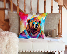 Load image into Gallery viewer, Hippie Animal Grizzly Bear Throw Pillow - 14x14 Decorative Pillow – Art for Your Home &amp; Patio