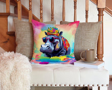 Load image into Gallery viewer, Hippie Animal Hippopotamus Throw Pillow - 14x14 Decorative Pillow – Art for Your Home &amp; Patio