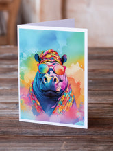 Load image into Gallery viewer, Hippie Animal Hippopotamus Greeting Cards - Blank Note Cards – 8-Pack of Artist-Designed Cards with Envelopes