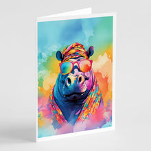 Load image into Gallery viewer, Hippie Animal Hippopotamus Greeting Cards - Blank Note Cards – 8-Pack of Artist-Designed Cards with Envelopes