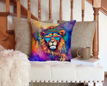 Load image into Gallery viewer, Hippie Animal Lion Throw Pillow - 14x14 Decorative Pillow – Art for Your Home &amp; Patio