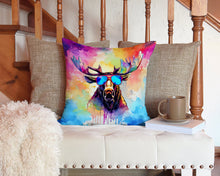Load image into Gallery viewer, Hippie Animal Moose Throw Pillow - 14x14 Decorative Pillow – Art for Your Home &amp; Patio