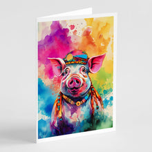 Load image into Gallery viewer, Hippie Animal Pig Greeting Cards - Blank Note Cards – 8-Pack of Artist-Designed Cards with Envelopes