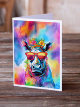 Load image into Gallery viewer, Hippie Animal Rhinoceros Greeting Cards - Blank Note Cards – 8-Pack of Artist-Designed Cards with Envelopes