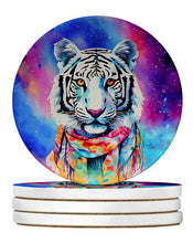 Load image into Gallery viewer, Hippie Animal White Tiger Large Sandstone Coasters Pack of 4