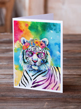 Load image into Gallery viewer, Hippie Animal White Tiger Greeting Cards - Blank Note Cards – 8-Pack of Artist-Designed Cards with Envelopes