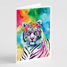 Load image into Gallery viewer, Hippie Animal White Tiger Greeting Cards - Blank Note Cards – 8-Pack of Artist-Designed Cards with Envelopes