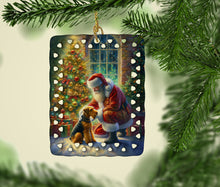 Load image into Gallery viewer, Airedale Terrier and Santa Claus Porcelain Ornament