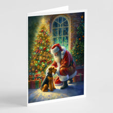 Load image into Gallery viewer, Airedale Terrier and Santa Claus Greeting Cards - Blank Note Cards – 8-Pack of Artist-Designed Cards with Envelopes