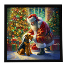 Load image into Gallery viewer, Airedale Terrier and Santa Claus Framed Metal Print