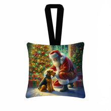 Load image into Gallery viewer, Airedale Terrier and Santa Claus Hanging Square Fabric Ornament 3.5 × 3.5