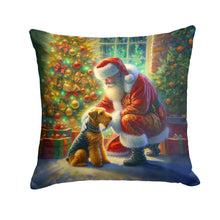 Load image into Gallery viewer, Airedale Terrier and Santa Claus Throw Pillow - 14x14 Decorative Pillow – Art for Your Home &amp; Patio