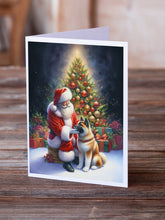 Load image into Gallery viewer, Akita and Santa Claus Greeting Cards - Blank Note Cards – 8-Pack of Artist-Designed Cards with Envelopes