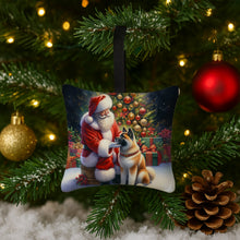 Load image into Gallery viewer, Akita and Santa Claus Hanging Square Fabric Ornament 3.5 × 3.5