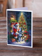 Load image into Gallery viewer, Alaskan Malamute and Santa Claus Greeting Cards - Blank Note Cards – 8-Pack of Artist-Designed Cards with Envelopes