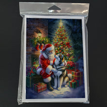 Load image into Gallery viewer, Alaskan Malamute and Santa Claus Greeting Cards - Blank Note Cards – 8-Pack of Artist-Designed Cards with Envelopes