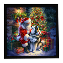 Load image into Gallery viewer, Alaskan Malamute and Santa Claus Framed Metal Print