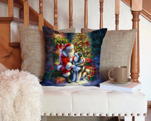 Load image into Gallery viewer, Alaskan Malamute and Santa Claus Throw Pillow - 14x14 Decorative Pillow – Art for Your Home &amp; Patio