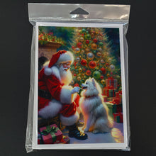 Load image into Gallery viewer, American Eskimo and Santa Claus Greeting Cards - Blank Note Cards – 8-Pack of Artist-Designed Cards with Envelopes