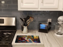 Load image into Gallery viewer, American Eskimo and Santa Claus Glass Cutting Boards – Durable, Decorative Kitchen Art