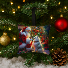 Load image into Gallery viewer, American Eskimo and Santa Claus Hanging Square Fabric Ornament 3.5 × 3.5