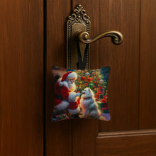 Load image into Gallery viewer, American Eskimo and Santa Claus Hanging Square Fabric Ornament 3.5 × 3.5