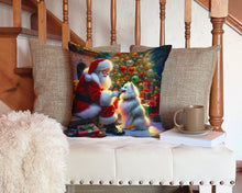 Load image into Gallery viewer, American Eskimo and Santa Claus Throw Pillow - 14x14 Decorative Pillow – Art for Your Home &amp; Patio