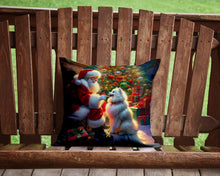 Load image into Gallery viewer, American Eskimo and Santa Claus Throw Pillow - 14x14 Decorative Pillow – Art for Your Home &amp; Patio