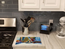 Load image into Gallery viewer, Australian Cattle Dog and Santa Claus Glass Cutting Boards – Durable, Decorative Kitchen Art