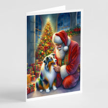 Load image into Gallery viewer, Australian Shepherd and Santa Claus Greeting Cards - Blank Note Cards – 8-Pack of Artist-Designed Cards with Envelopes