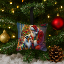 Load image into Gallery viewer, Australian Shepherd and Santa Claus Hanging Square Fabric Ornament 3.5 × 3.5